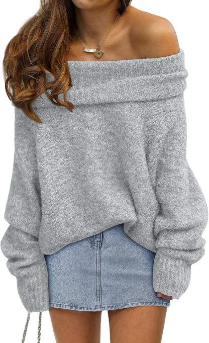 Womens Off The Shoulder Sweater Oversized Batwing Sleeve Loose Pullover Sweaters Tops