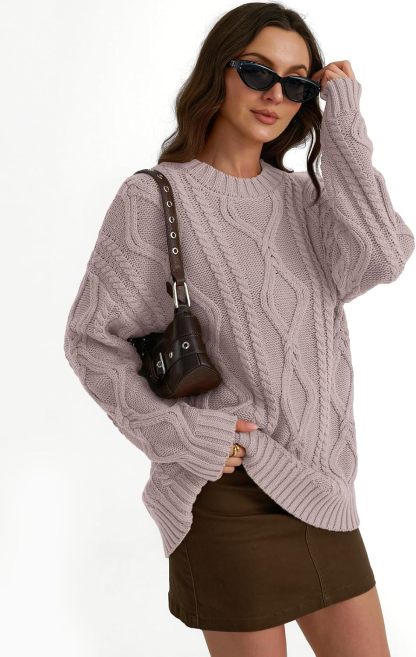 Women's Oversized Cable Knit Crewneck Sweaters
