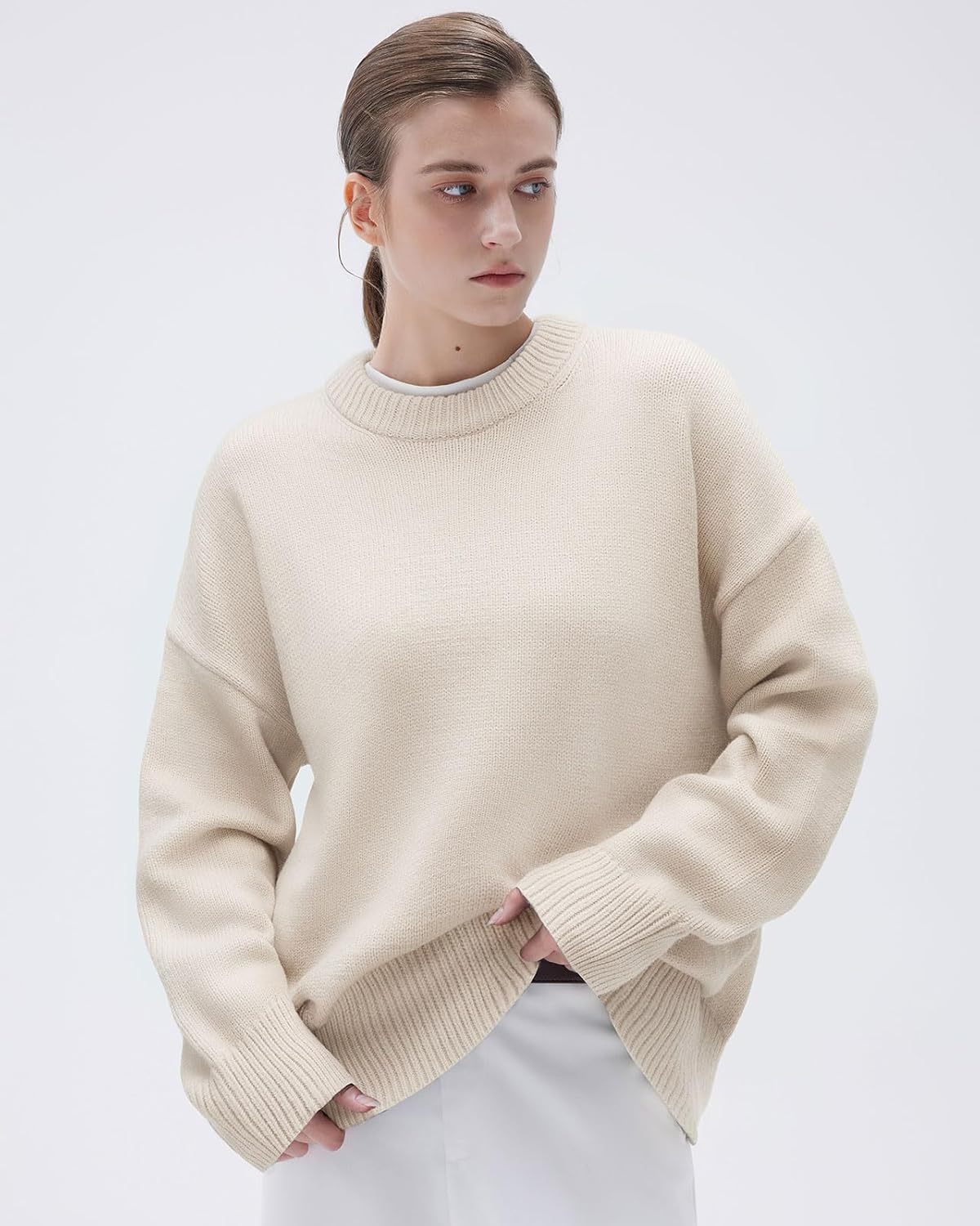 Women Cashmere Oversized Long Sleeve Pullover Sweater Crew Neck Jumpers