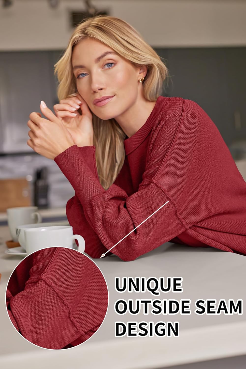 Women's Oversized Batwing Sweaters  Trendy Crewneck Knit Side Slit Fashion Pullover Tops