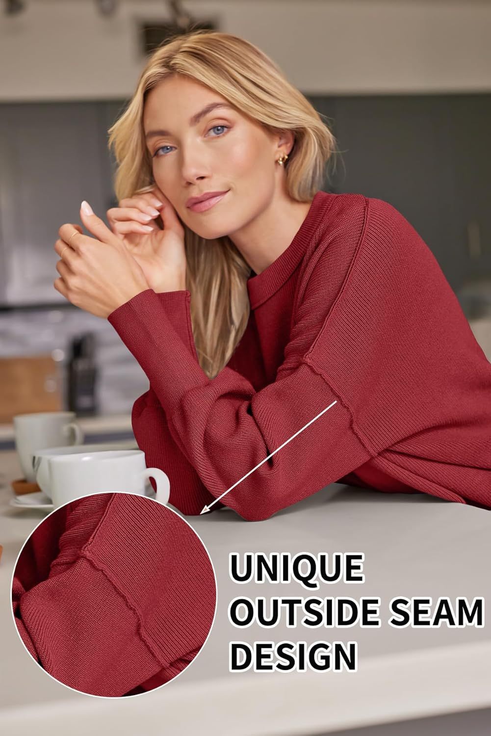 Women's Oversized Batwing Sweaters  Trendy Crewneck Knit Side Slit Fashion Pullover Tops