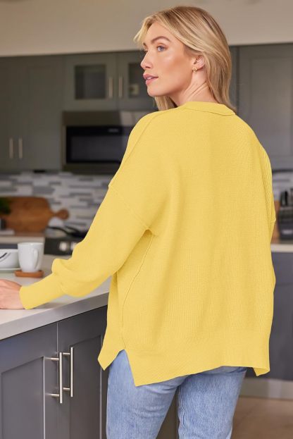 Women's Oversized Batwing Sweaters  Trendy Crewneck Knit Side Slit Fashion Pullover Tops