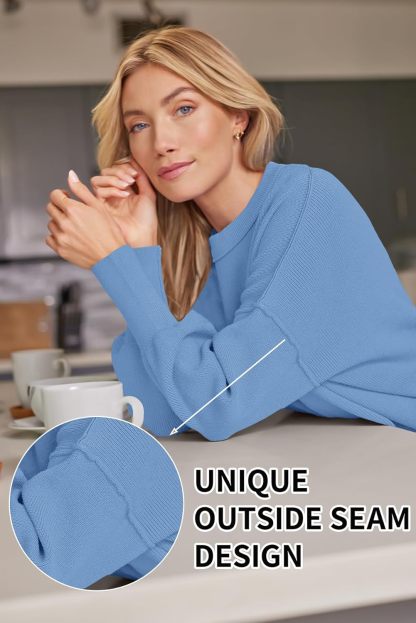 Women's Oversized Batwing Sweaters  Trendy Crewneck Knit Side Slit Fashion Pullover Tops