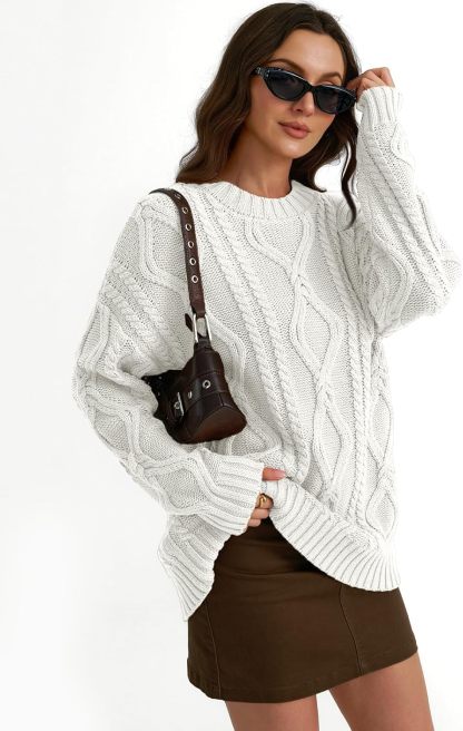 Women's Oversized Cable Knit Crewneck Sweaters