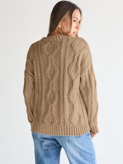 Women's Oversized Cable Knit Crewneck Sweaters