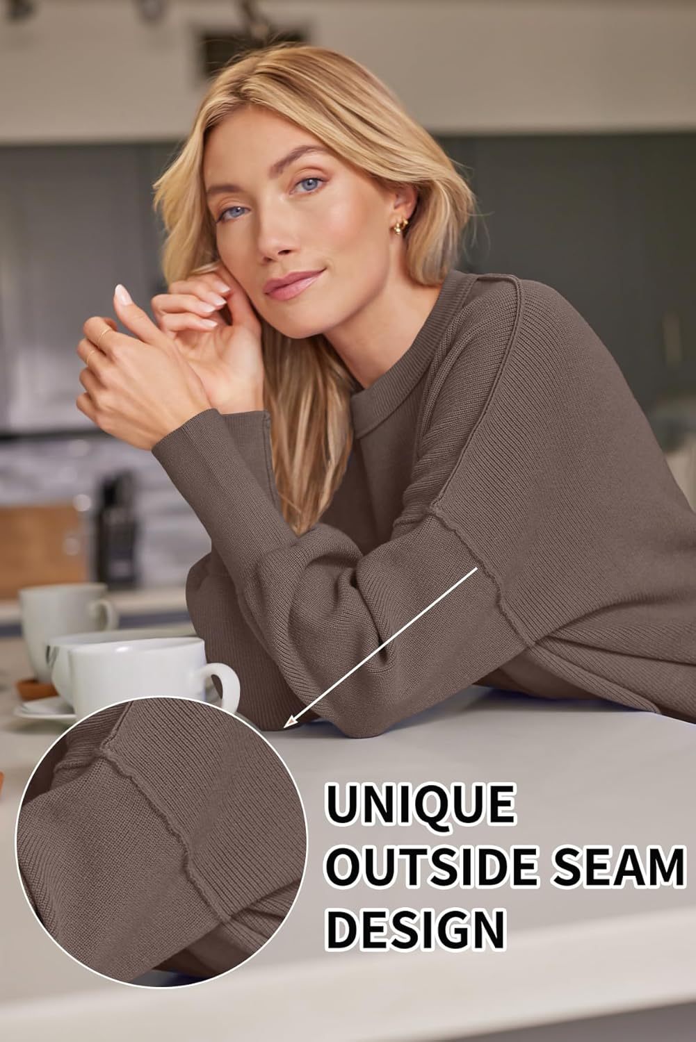 Women's Oversized Batwing Sweaters  Trendy Crewneck Knit Side Slit Fashion Pullover Tops