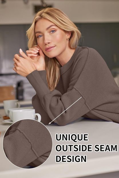 Women's Oversized Batwing Sweaters  Trendy Crewneck Knit Side Slit Fashion Pullover Tops