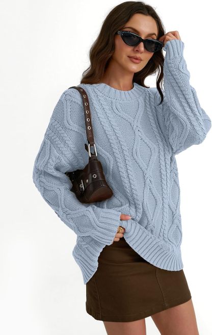 Women's Oversized Cable Knit Crewneck Sweaters