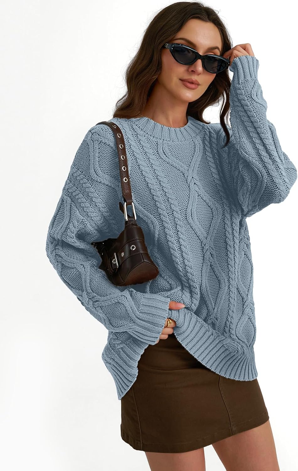 Women's Oversized Cable Knit Crewneck Sweaters