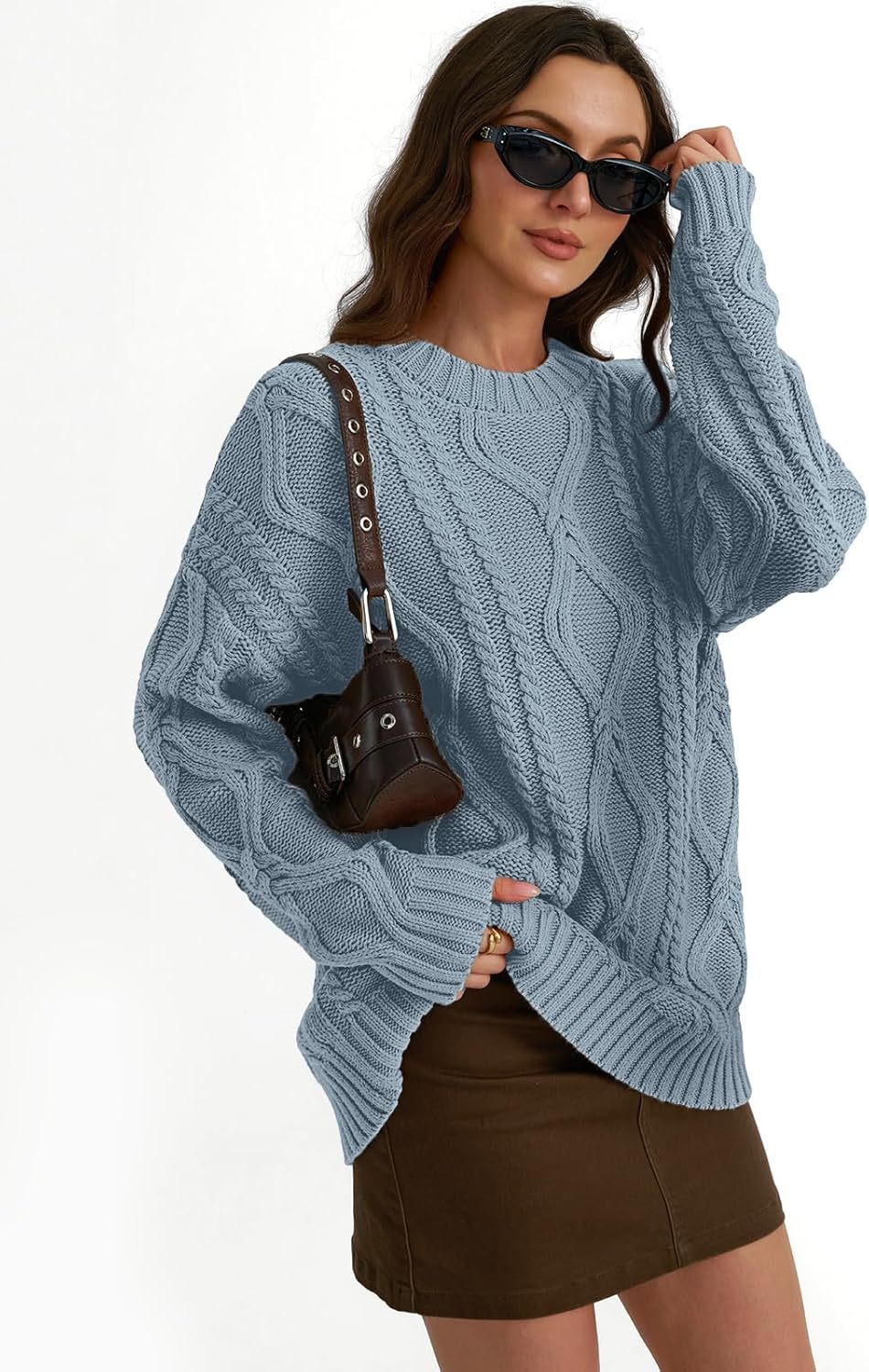 Women's Oversized Cable Knit Crewneck Sweaters