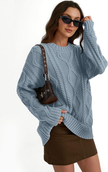 Women's Oversized Cable Knit Crewneck Sweaters