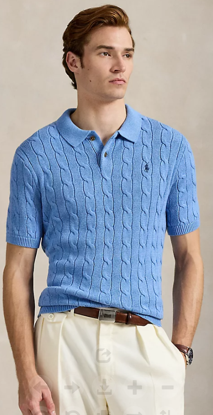 Cable-Knit Cotton Polo-Collar Sweater