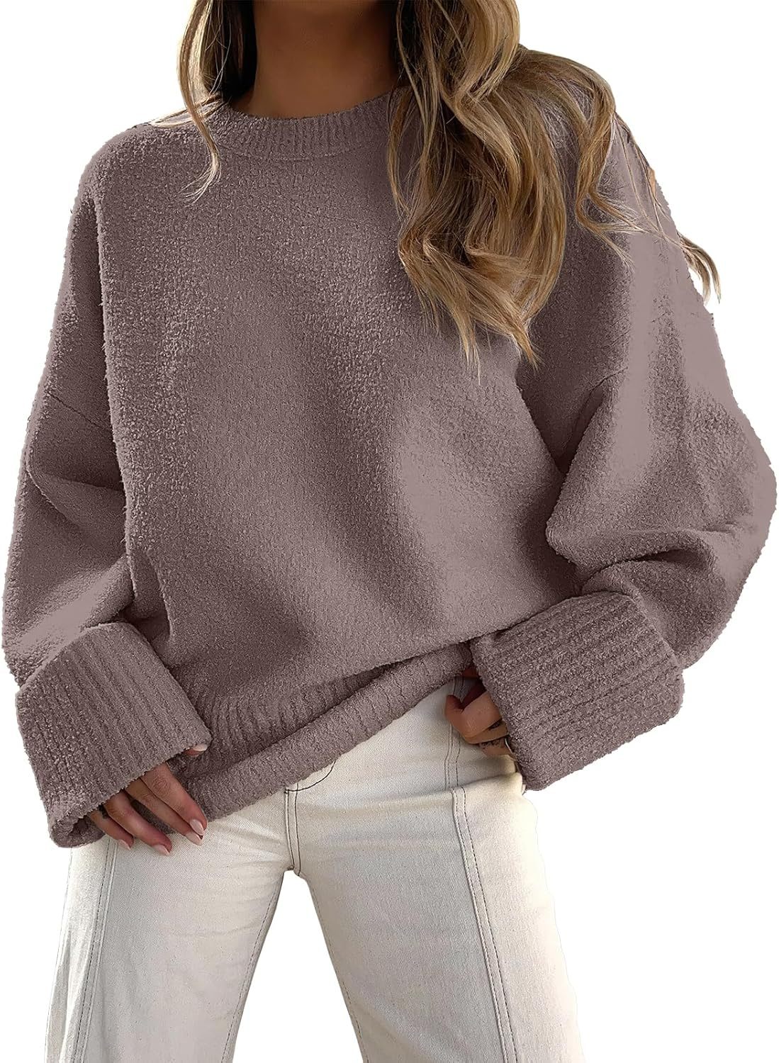 Women's Oversized Sweaters 2025 Long Sleeve Fuzzy Knit Casual Chunky Pullover Sweater Fall Outfits Clothes