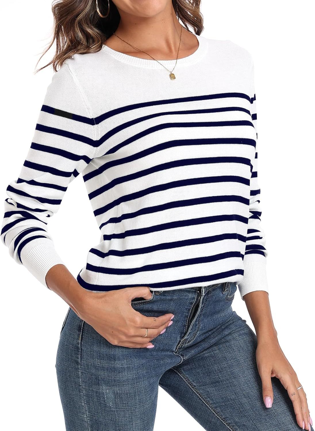 Women's Sweater 100% Cotton Long Sleeeve Pullover Sweater Soft Lightweight Knit Tops 