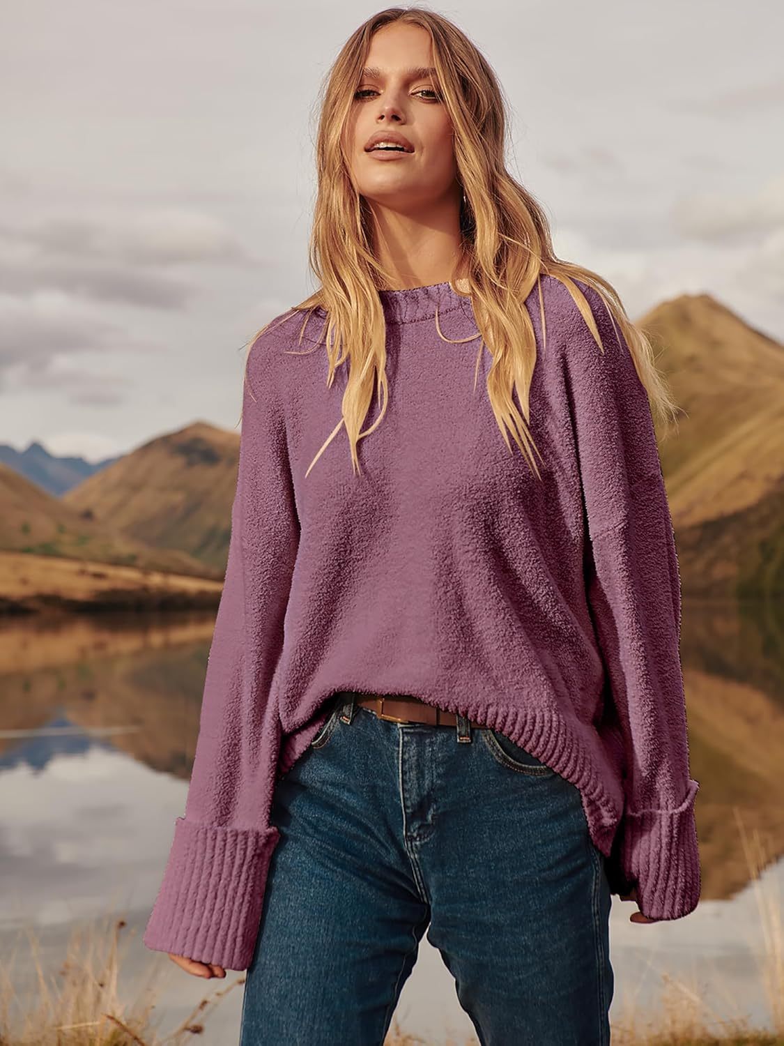 Women's Oversized Sweaters 2025 Long Sleeve Fuzzy Knit Casual Chunky Pullover Sweater Fall Outfits Clothes