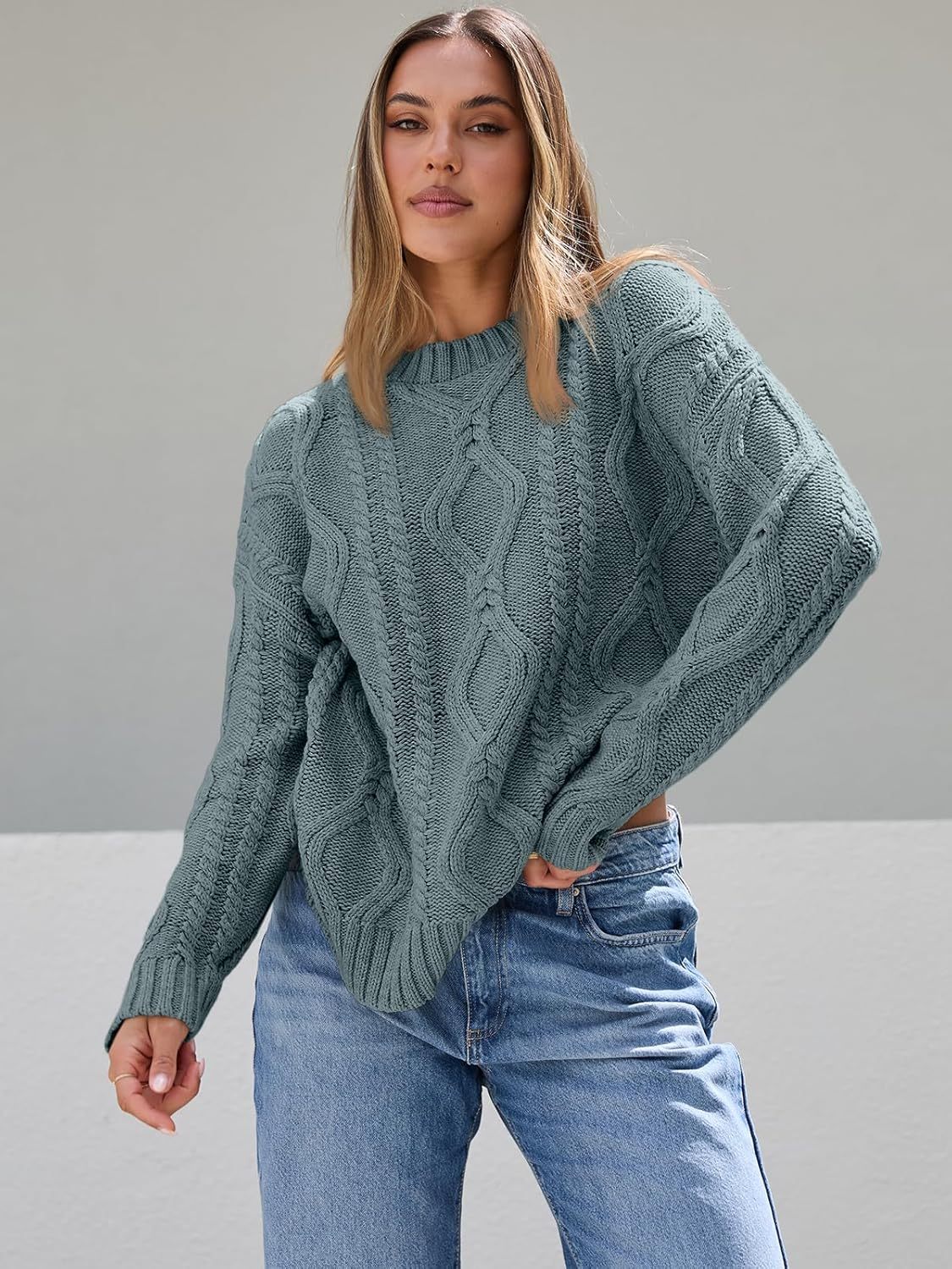 Women's Oversized Cable Knit Crewneck Sweaters