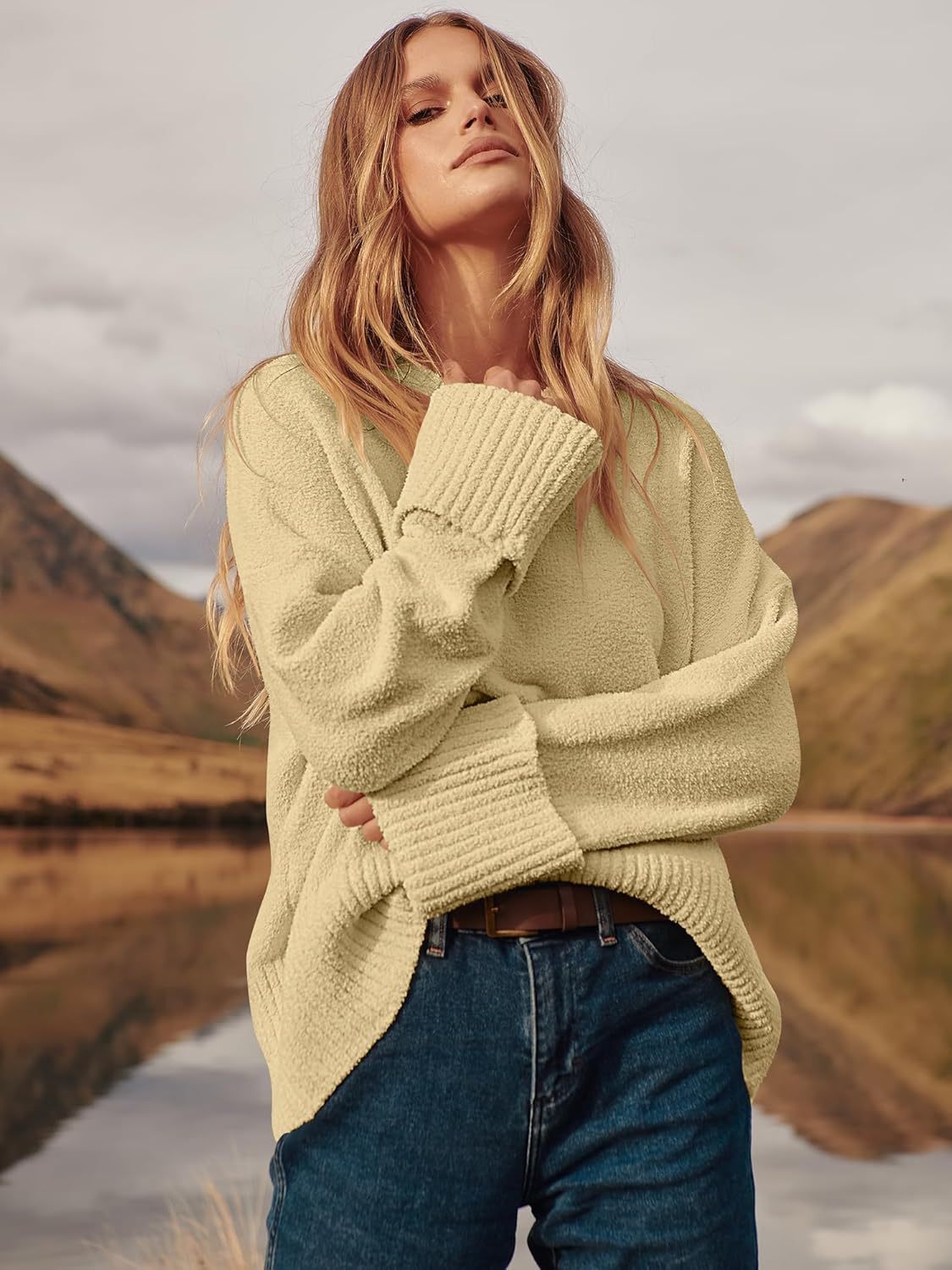 Women's Oversized Sweaters 2025 Long Sleeve Fuzzy Knit Casual Chunky Pullover Sweater Fall Outfits Clothes