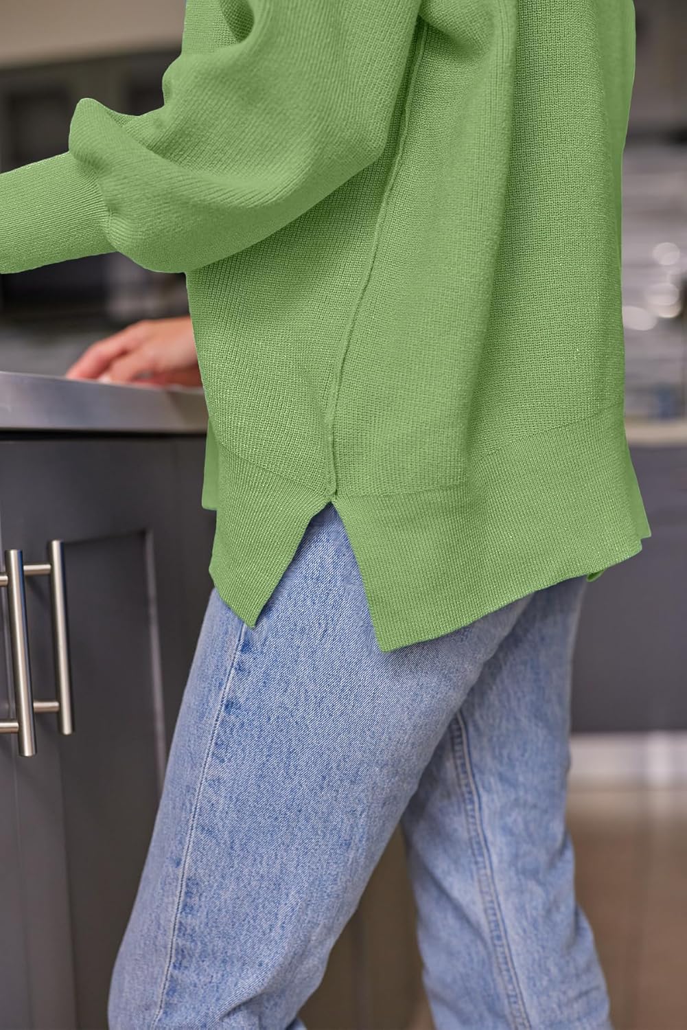 Women's Oversized Batwing Sweaters  Trendy Crewneck Knit Side Slit Fashion Pullover Tops