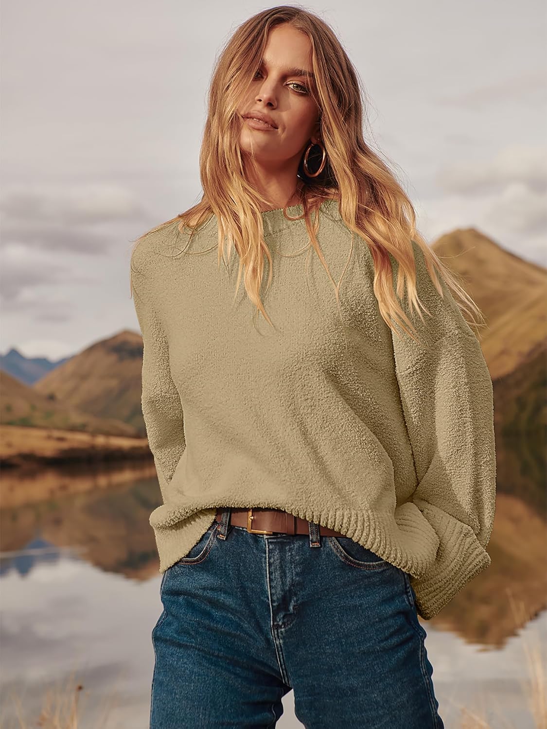 Women's Oversized Sweaters 2025 Long Sleeve Fuzzy Knit Casual Chunky Pullover Sweater Fall Outfits Clothes