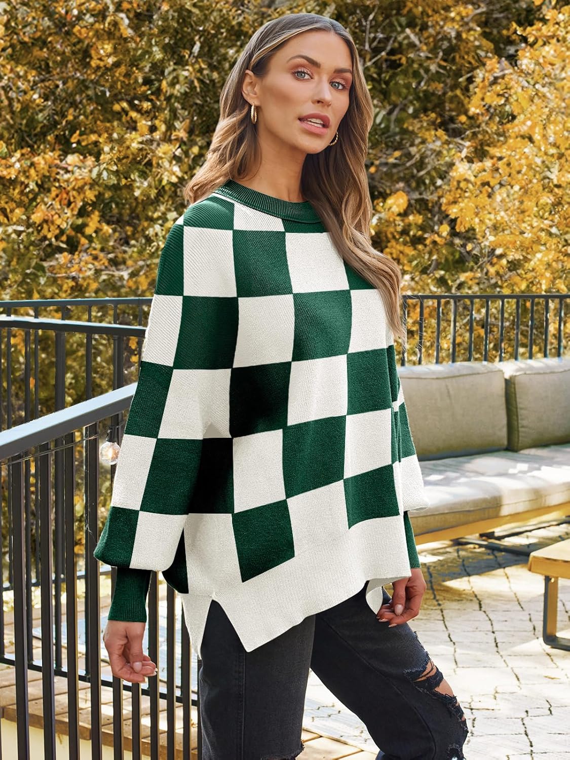 Women's Oversized Batwing Sweaters  Trendy Crewneck Knit Side Slit Fashion Pullover Tops