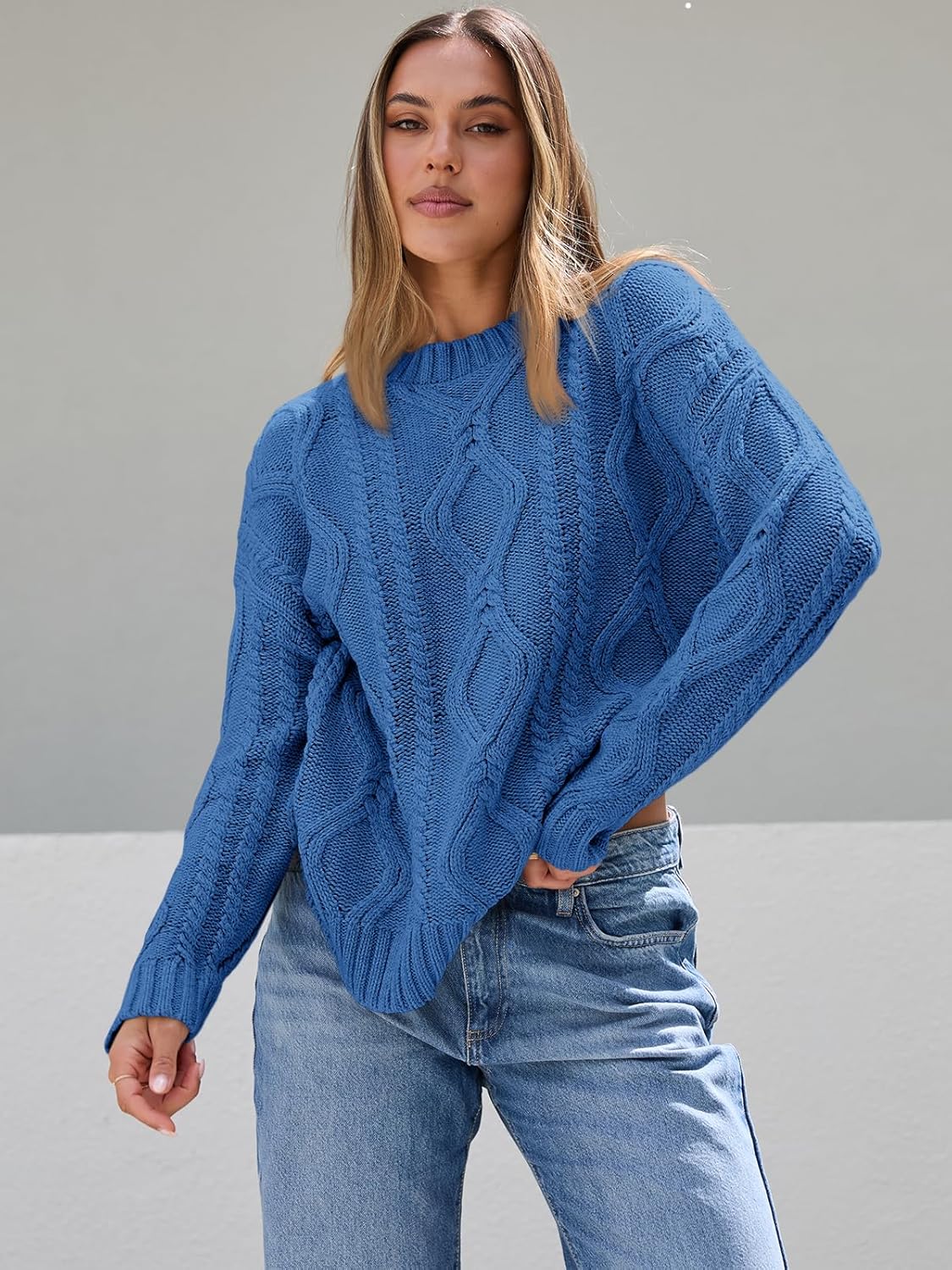 Women's Oversized Cable Knit Crewneck Sweaters