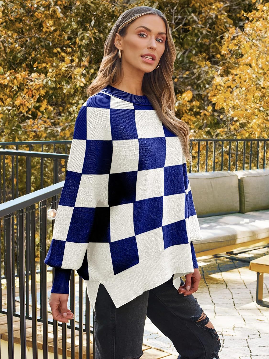 Women's Oversized Batwing Sweaters  Trendy Crewneck Knit Side Slit Fashion Pullover Tops