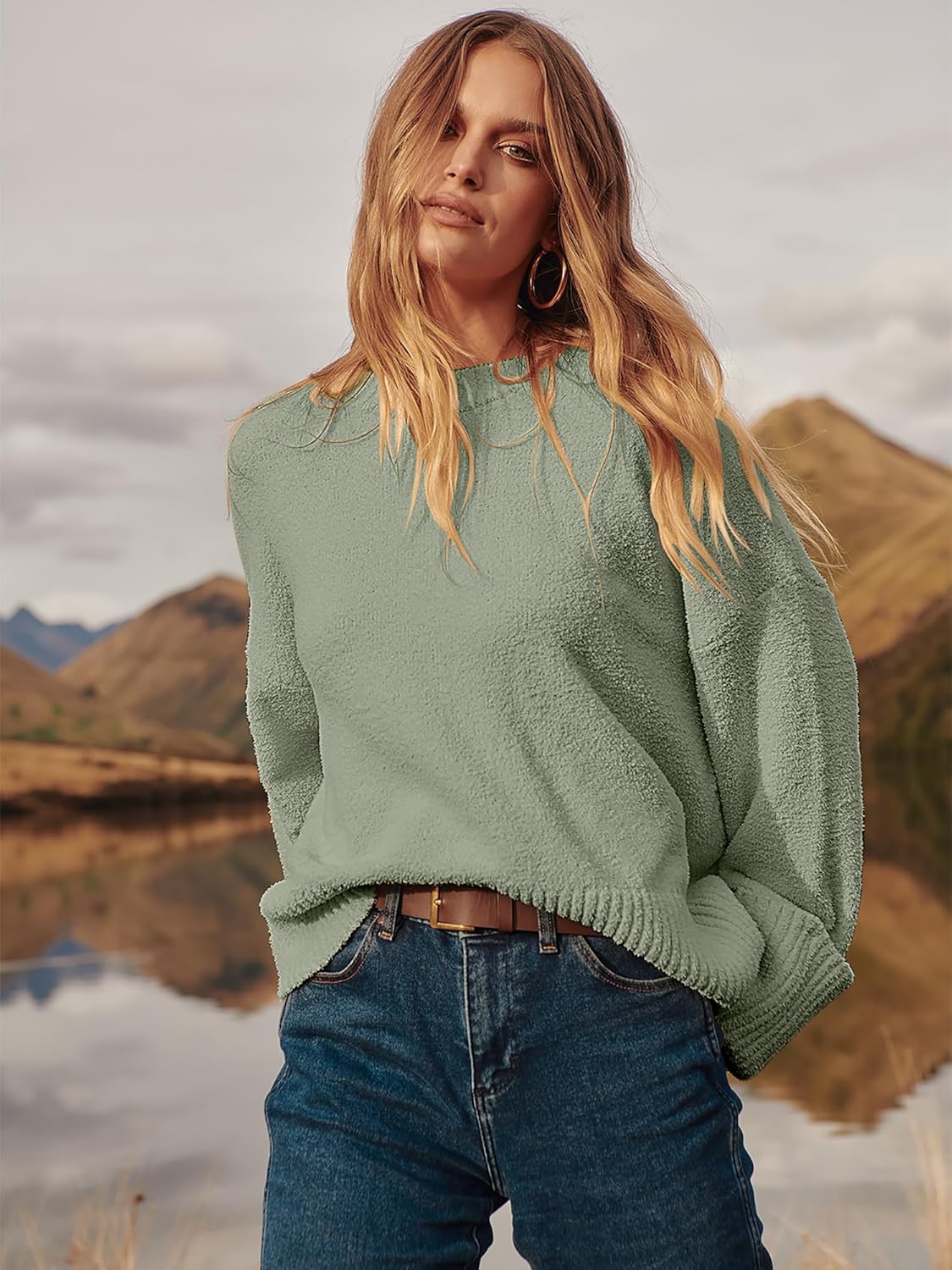 Women's Oversized Sweaters 2025 Long Sleeve Fuzzy Knit Casual Chunky Pullover Sweater Fall Outfits Clothes