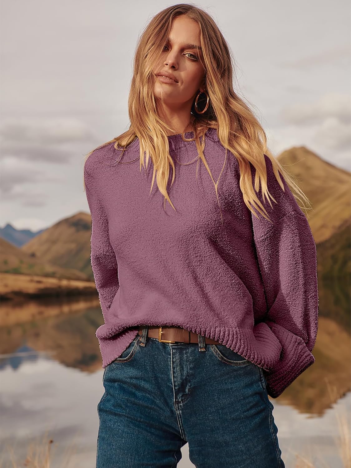 Women's Oversized Sweaters 2025 Long Sleeve Fuzzy Knit Casual Chunky Pullover Sweater Fall Outfits Clothes