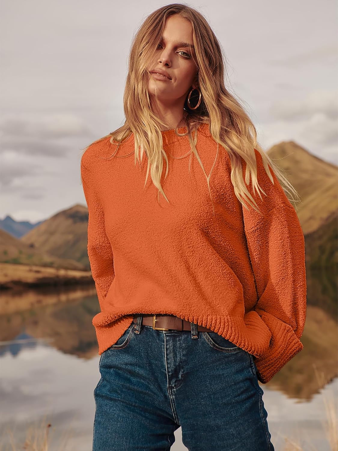 Women's Oversized Sweaters 2025 Long Sleeve Fuzzy Knit Casual Chunky Pullover Sweater Fall Outfits Clothes