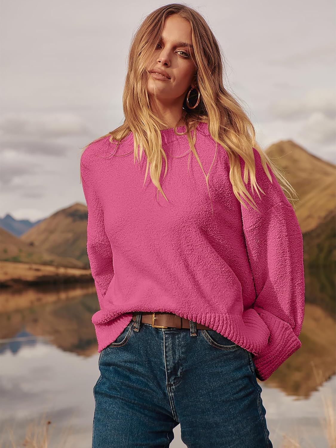 Women's Oversized Sweaters 2025 Long Sleeve Fuzzy Knit Casual Chunky Pullover Sweater Fall Outfits Clothes