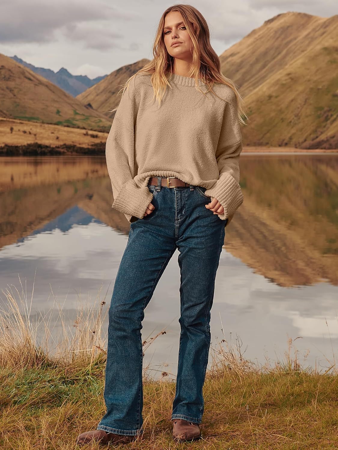 Women's Oversized Sweaters 2025 Long Sleeve Fuzzy Knit Casual Chunky Pullover Sweater Fall Outfits Clothes