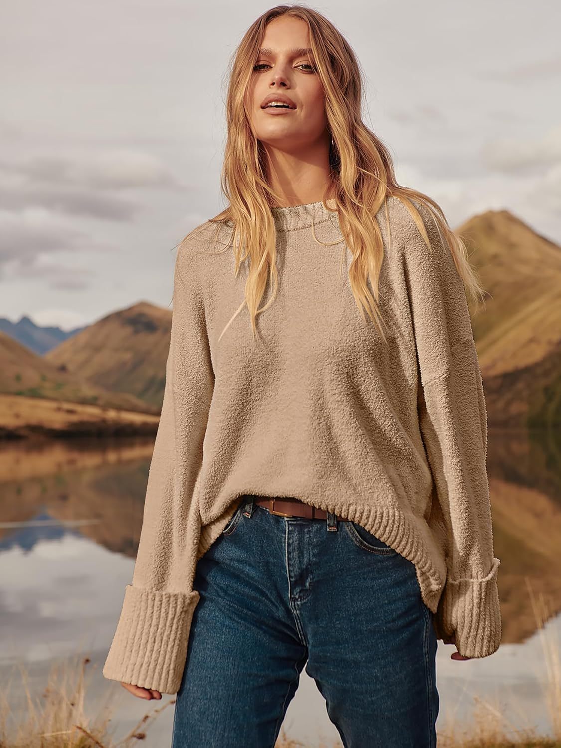 Women's Oversized Sweaters 2025 Long Sleeve Fuzzy Knit Casual Chunky Pullover Sweater Fall Outfits Clothes