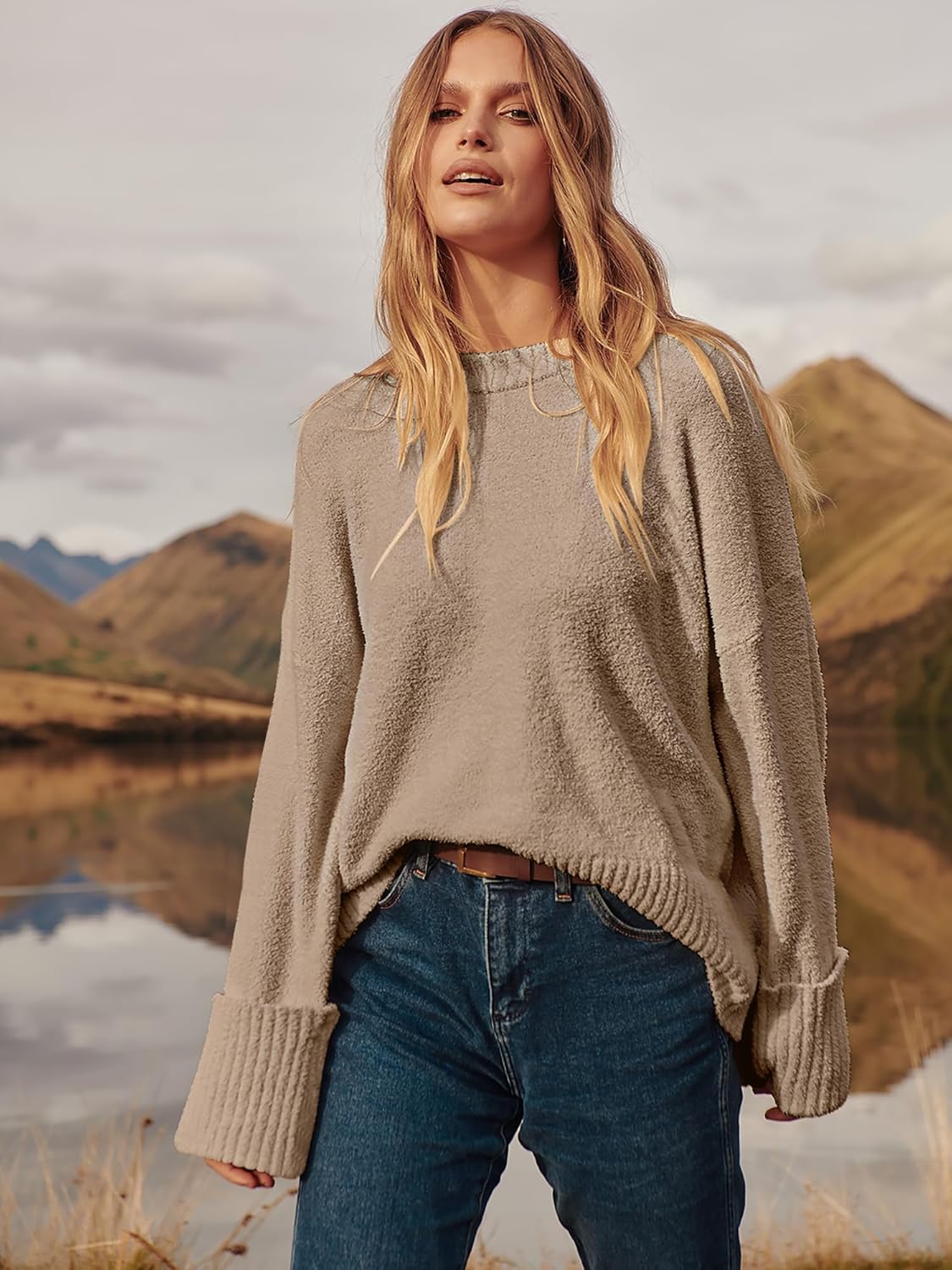 Women's Oversized Sweaters 2025 Long Sleeve Fuzzy Knit Casual Chunky Pullover Sweater Fall Outfits Clothes