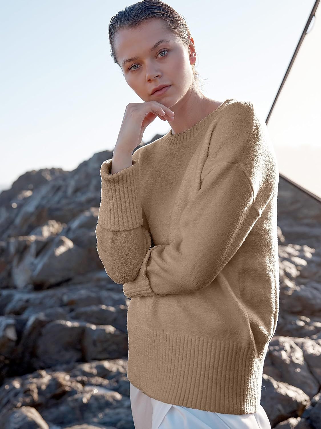 Women's Oversized Sweaters 2025 Long Sleeve Fuzzy Knit Casual Chunky Pullover Sweater Fall Outfits Clothes