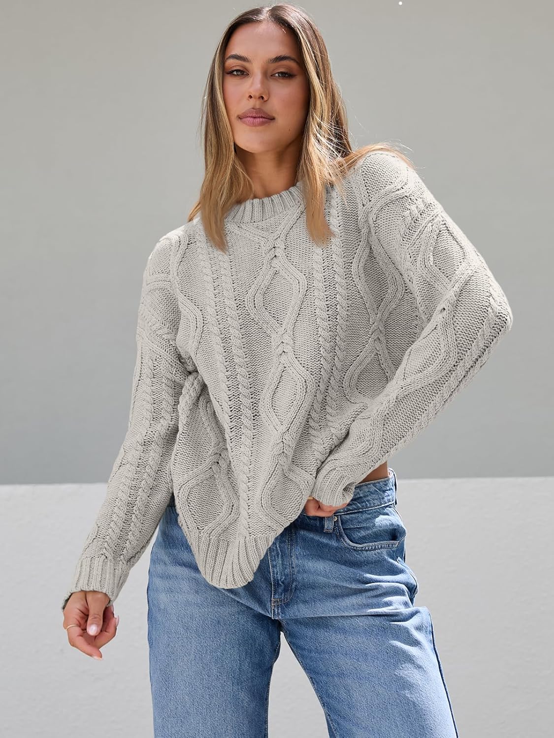 Women's Oversized Cable Knit Crewneck Sweaters