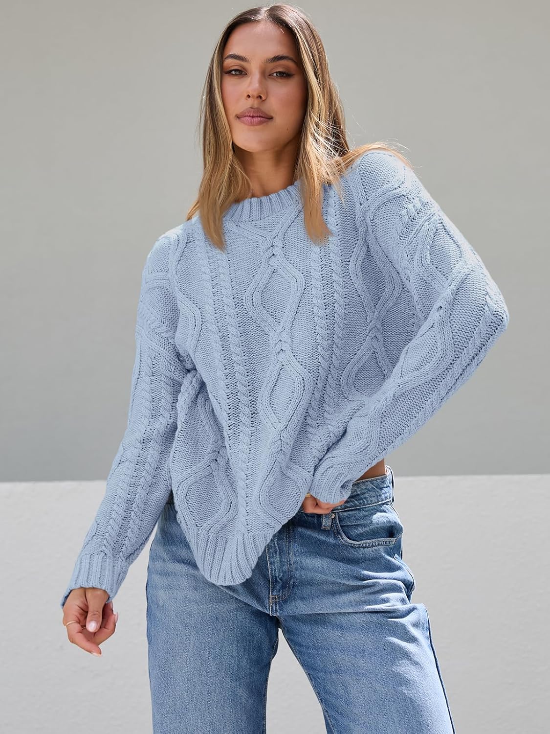 Women's Oversized Cable Knit Crewneck Sweaters