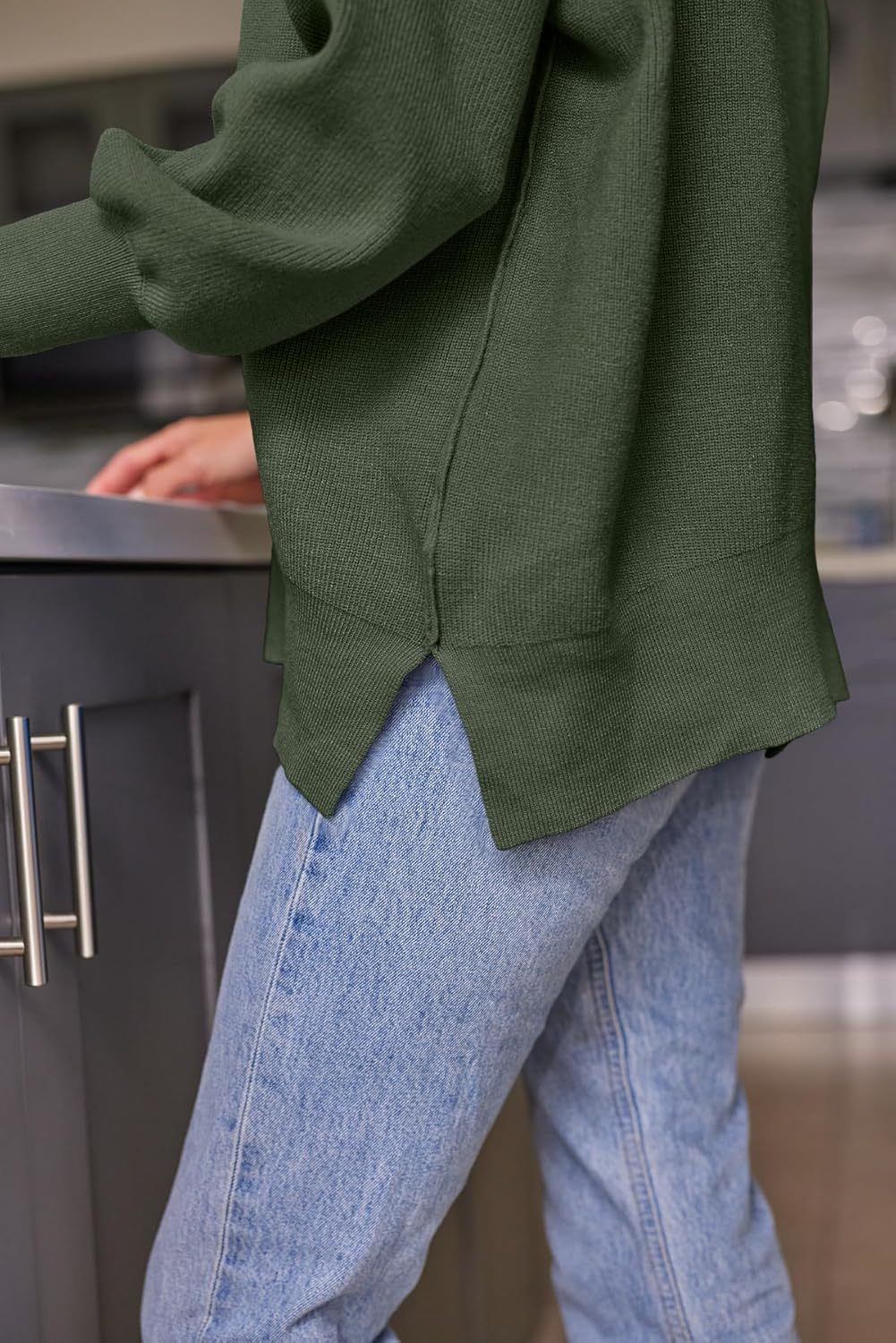 Women's Oversized Batwing Sweaters  Trendy Crewneck Knit Side Slit Fashion Pullover Tops