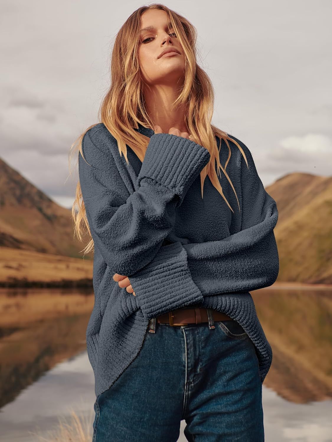 Women's Oversized Sweaters 2025 Long Sleeve Fuzzy Knit Casual Chunky Pullover Sweater Fall Outfits Clothes