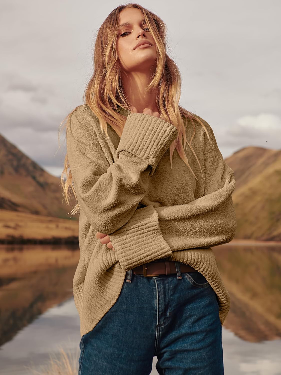 Women's Oversized Sweaters 2025 Long Sleeve Fuzzy Knit Casual Chunky Pullover Sweater Fall Outfits Clothes