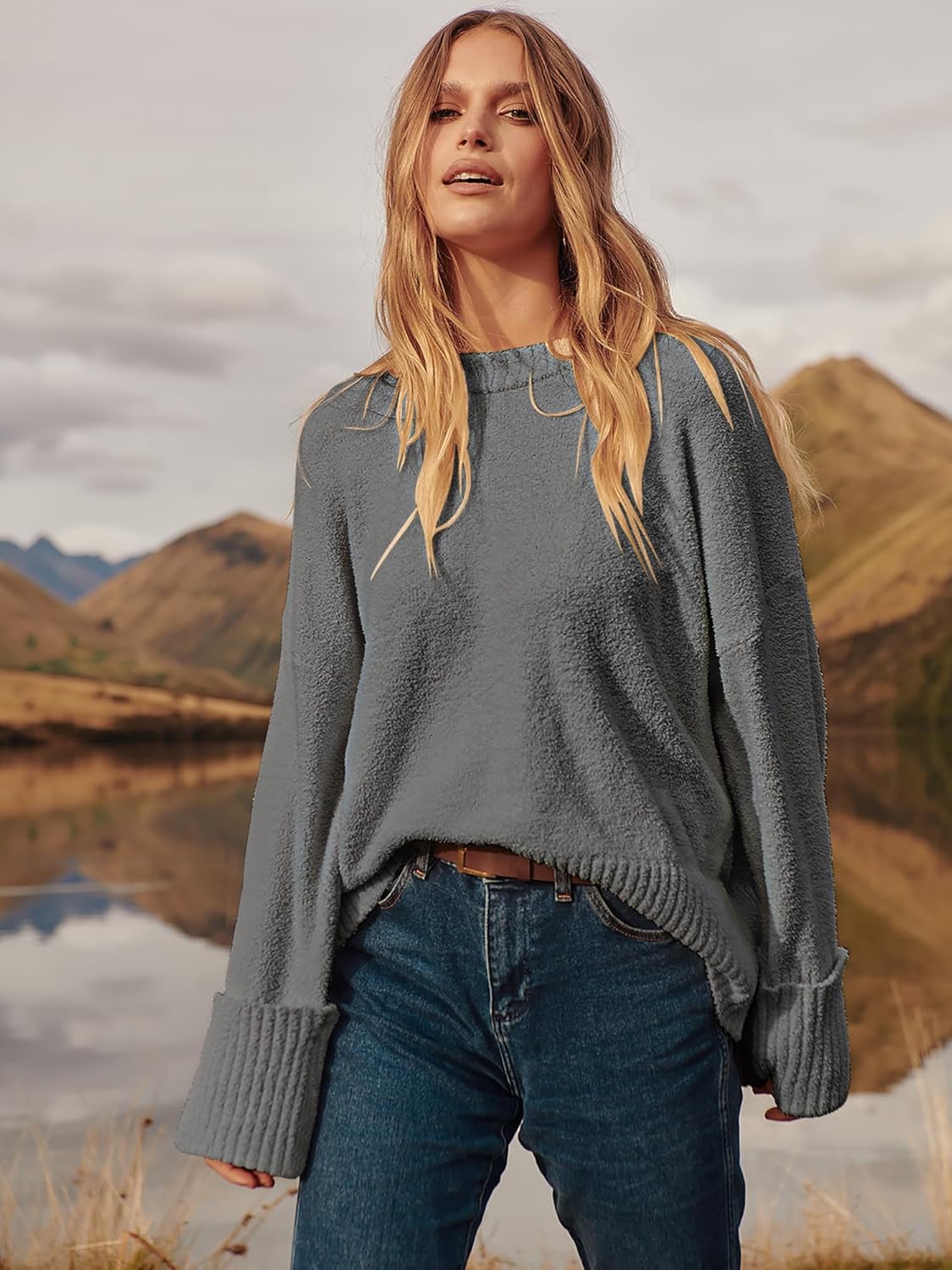 Women's Oversized Sweaters 2025 Long Sleeve Fuzzy Knit Casual Chunky Pullover Sweater Fall Outfits Clothes