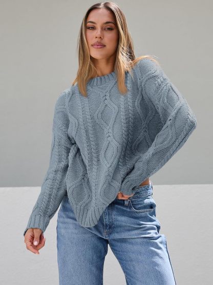 Women's Oversized Cable Knit Crewneck Sweaters