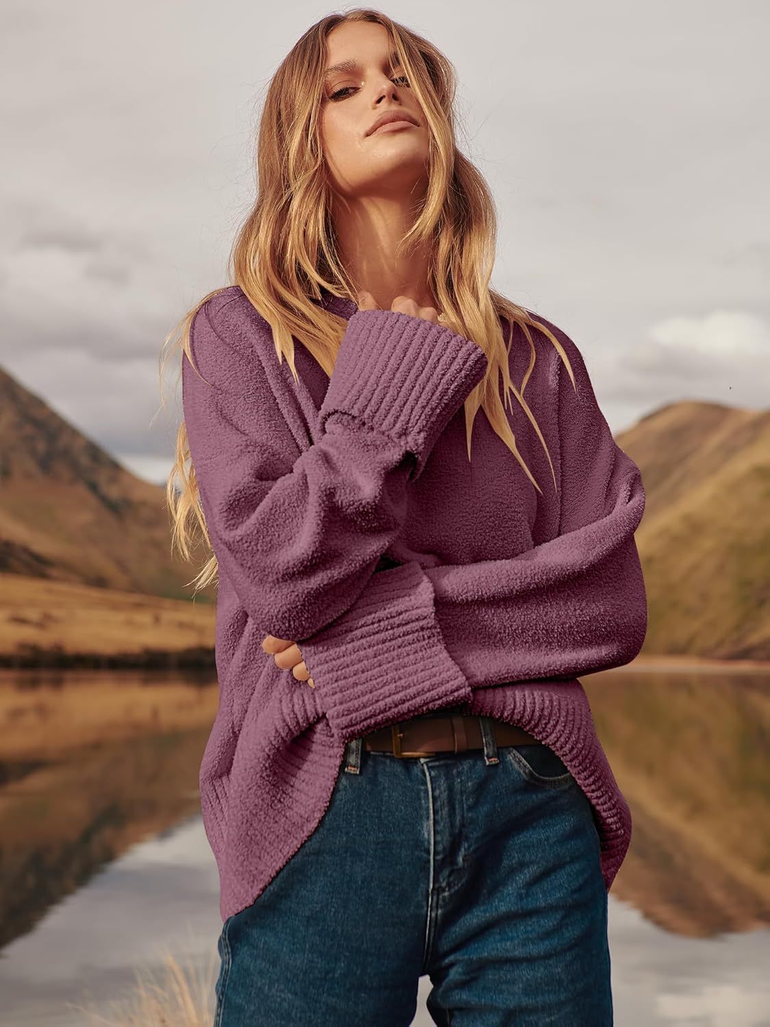 Women's Oversized Sweaters 2025 Long Sleeve Fuzzy Knit Casual Chunky Pullover Sweater Fall Outfits Clothes