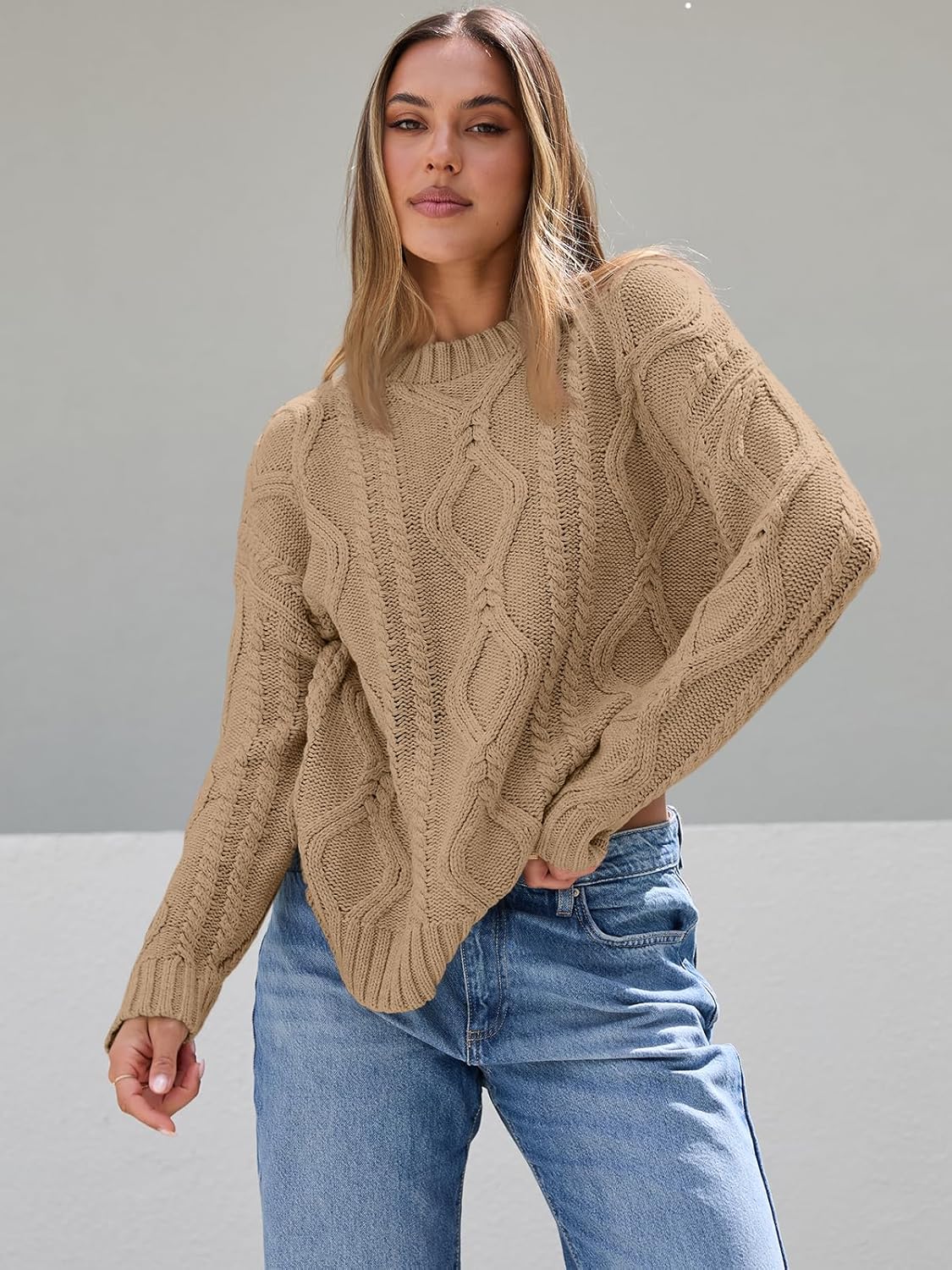 Women's Oversized Cable Knit Crewneck Sweaters