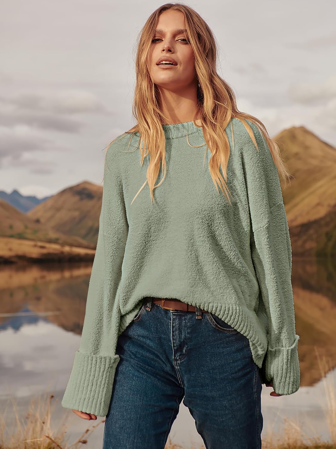 Women's Oversized Sweaters 2025 Long Sleeve Fuzzy Knit Casual Chunky Pullover Sweater Fall Outfits Clothes