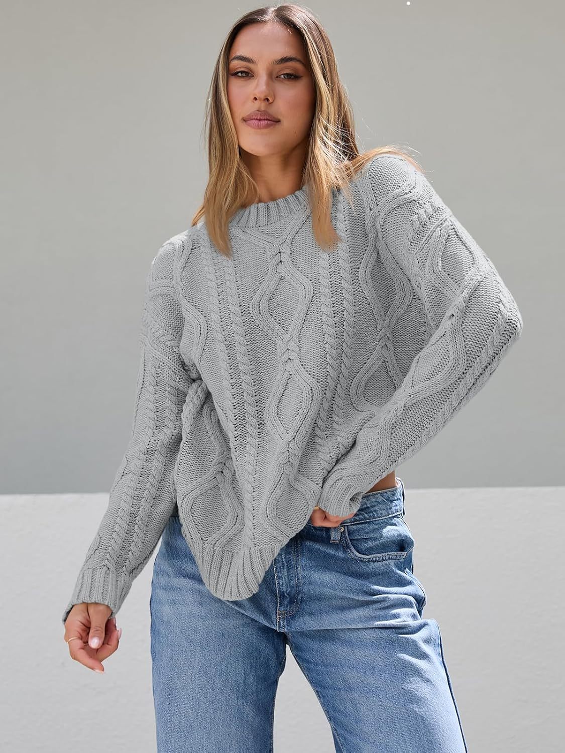 Women's Oversized Cable Knit Crewneck Sweaters
