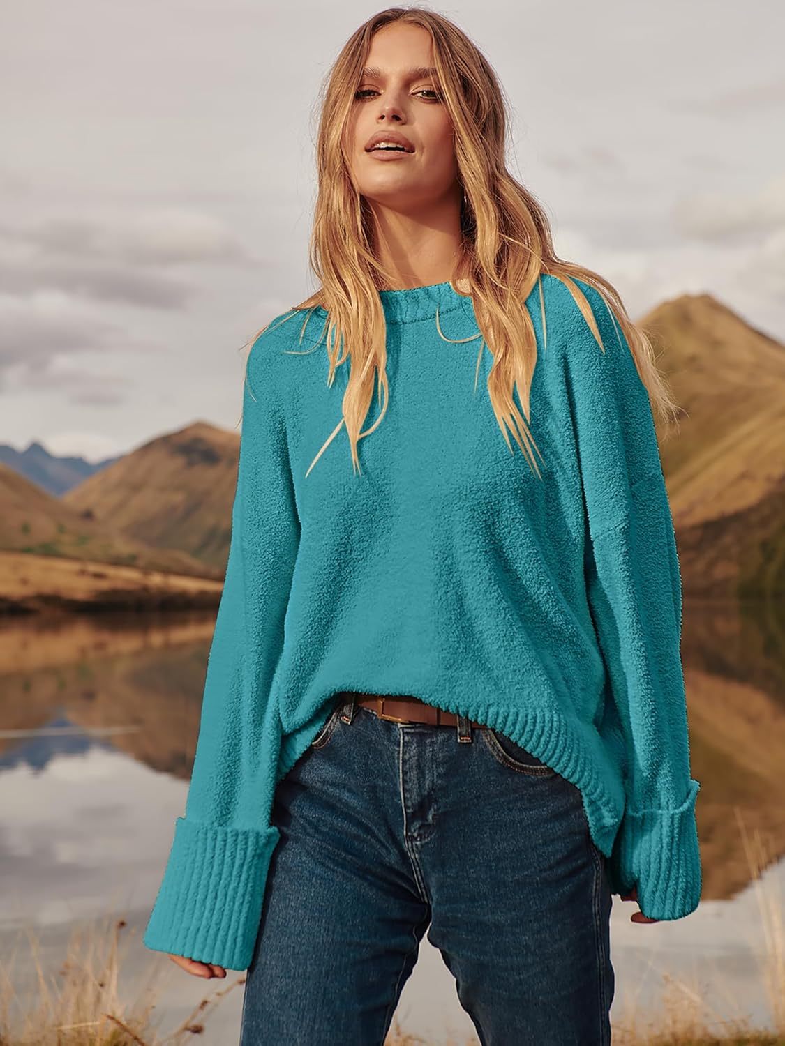 Women's Oversized Sweaters 2025 Long Sleeve Fuzzy Knit Casual Chunky Pullover Sweater Fall Outfits Clothes