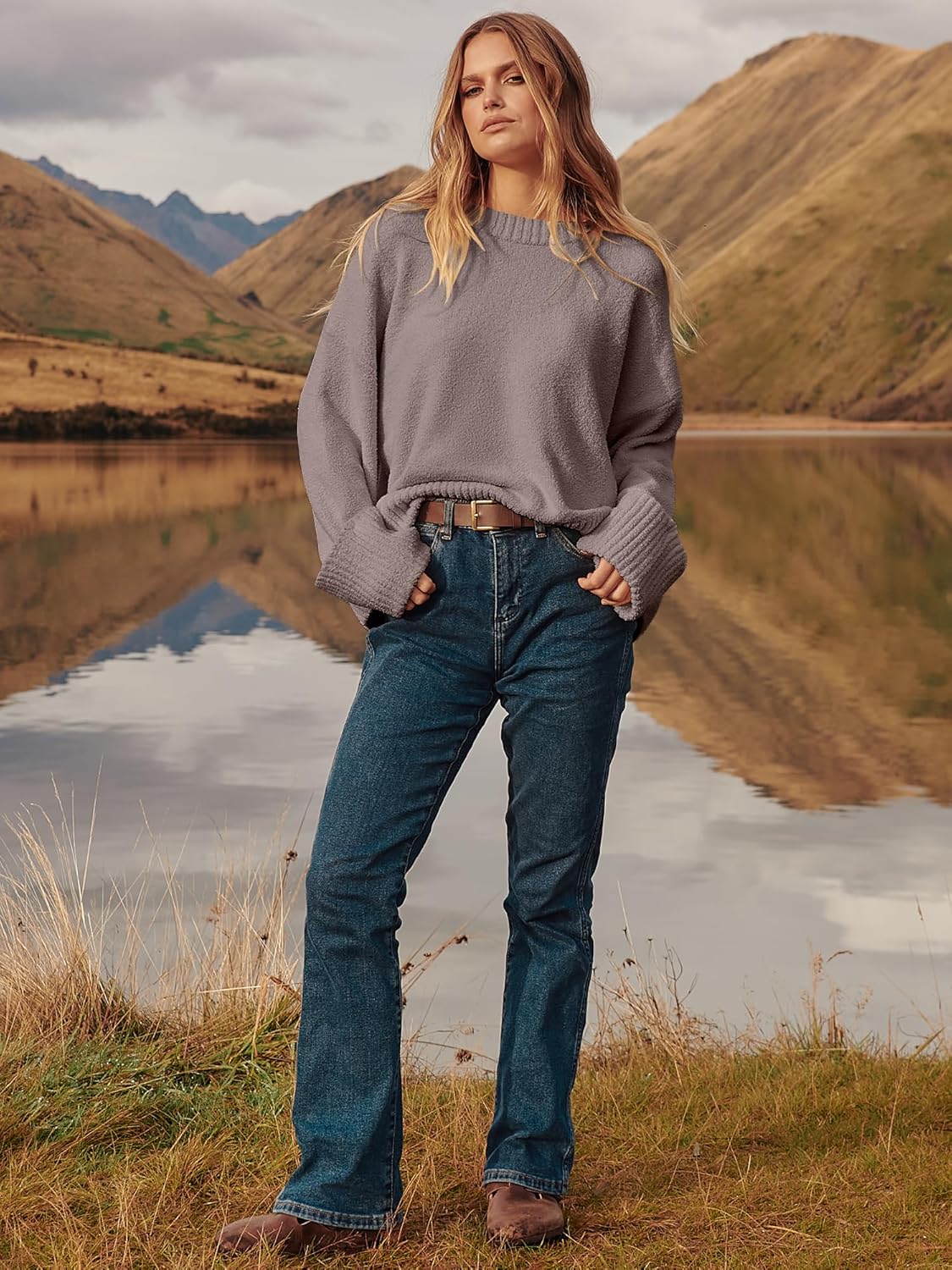 Women's Oversized Sweaters 2025 Long Sleeve Fuzzy Knit Casual Chunky Pullover Sweater Fall Outfits Clothes