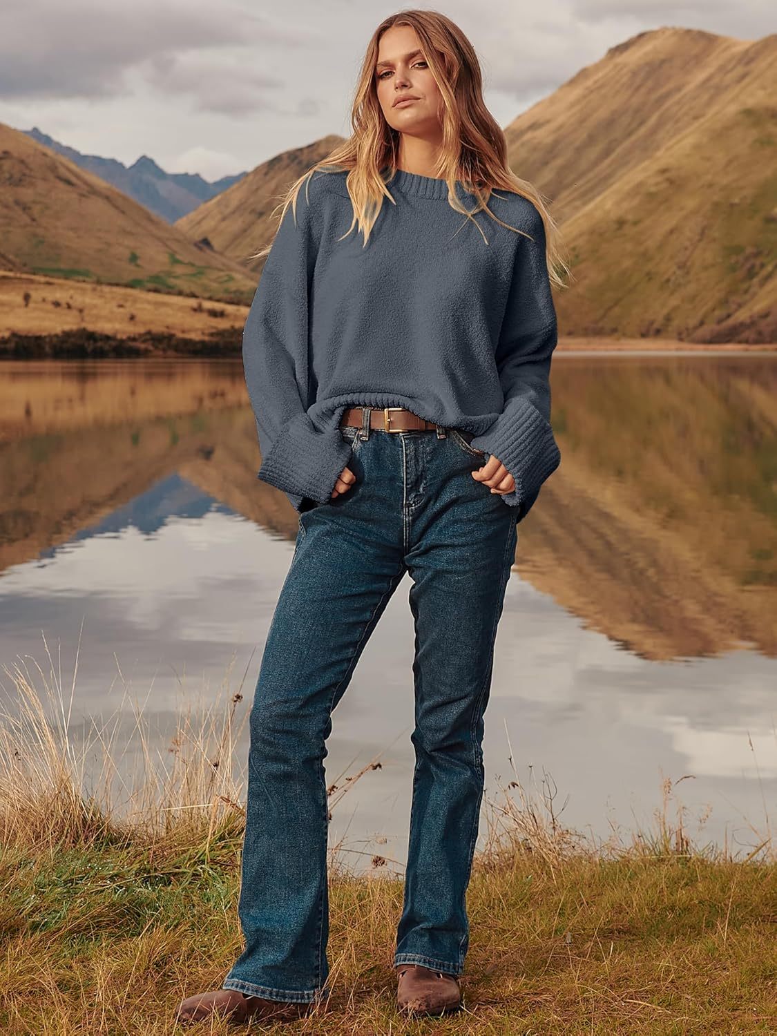 Women's Oversized Sweaters 2025 Long Sleeve Fuzzy Knit Casual Chunky Pullover Sweater Fall Outfits Clothes