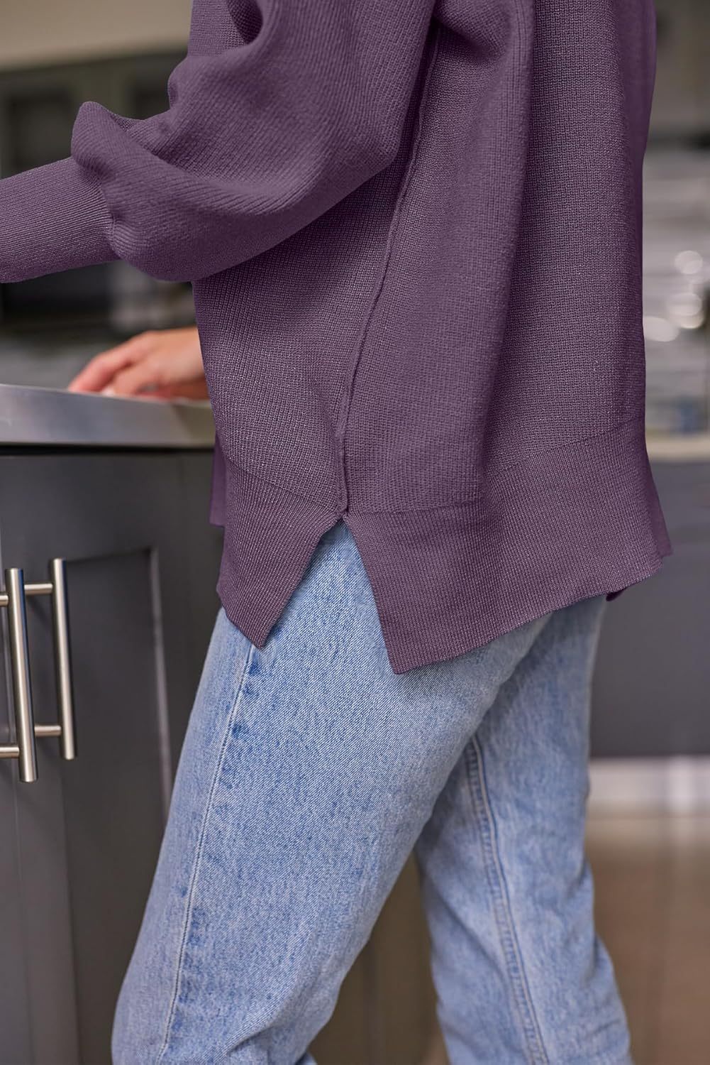 Women's Oversized Batwing Sweaters  Trendy Crewneck Knit Side Slit Fashion Pullover Tops