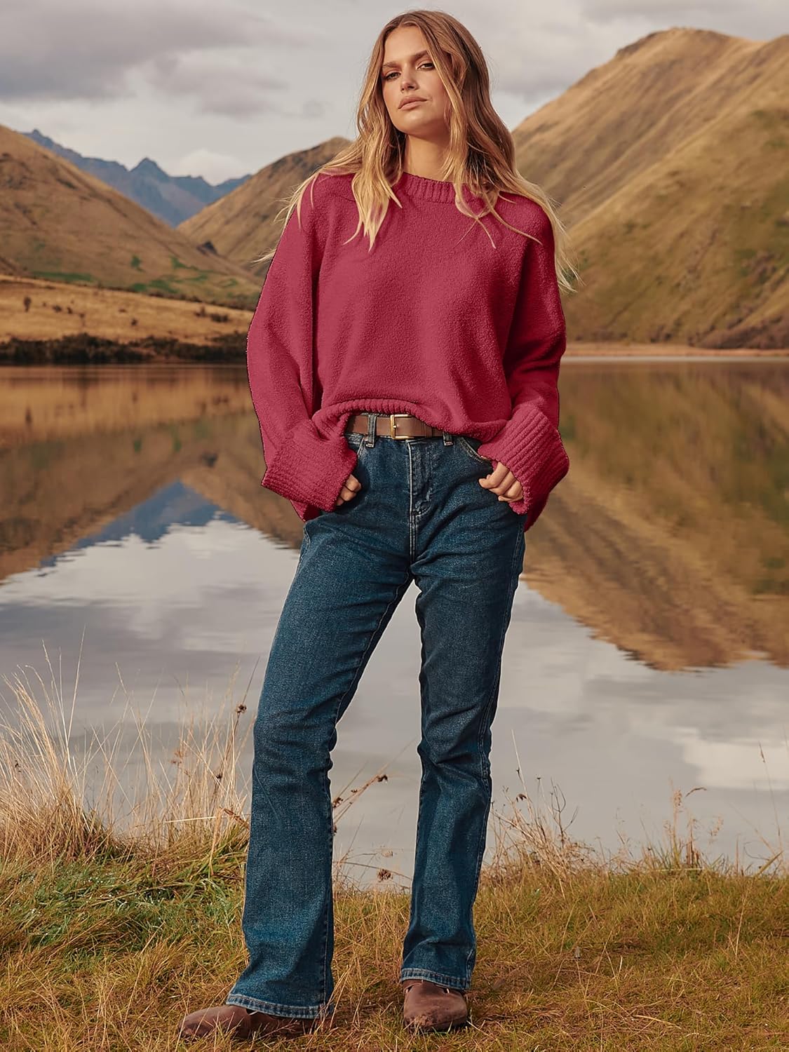 Women's Oversized Sweaters 2025 Long Sleeve Fuzzy Knit Casual Chunky Pullover Sweater Fall Outfits Clothes